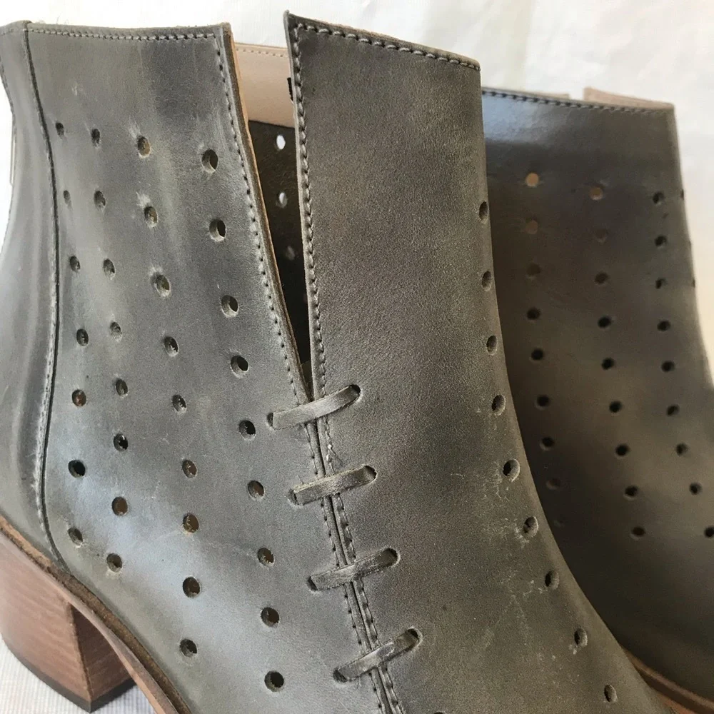Journee Perforated Grey Heeled Ankle Booties
